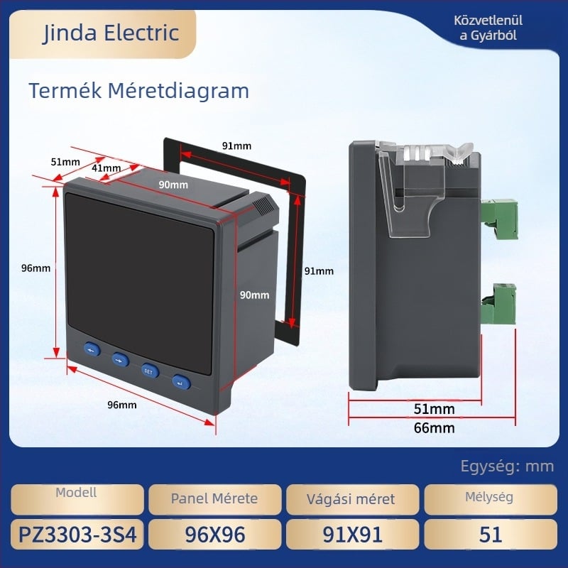 Háromfázisú digitális teljesítménymérő LCD kijelzővel, feszültség és áram mérése, RS-485 kommunikáció