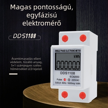 TY DDS1108 DIN-sínre szerelhető egyfázisú energia-mérő, intelligens digitális kijelző, 220V, 2P, nagy pontosság