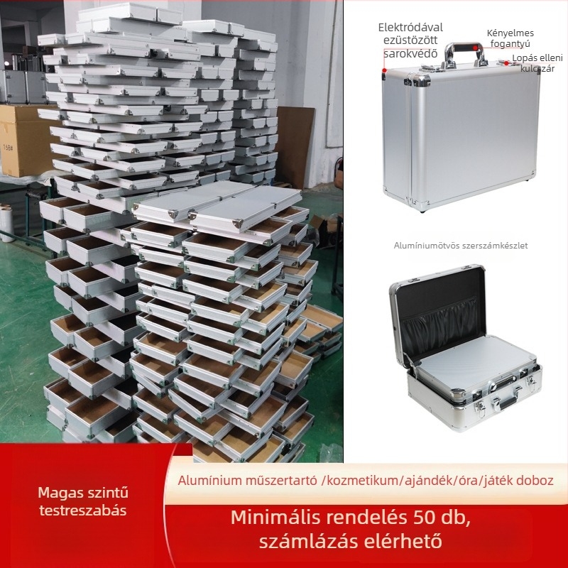 Egyedi alumínium szerszámtároló doboz MDF táblával, tűzálló felülettel és EVA béléssel; hordozható kivitel, 100 kg teherbírás
