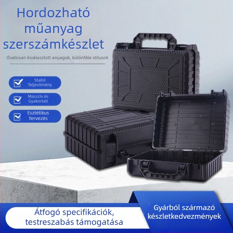 Flip-tetőjű műanyag szerszámtároló doboz, hordozható, egylépcsős kivitel
