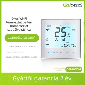 Belső központi légkondicionáló hőmérsékletszabályzó panel digitális kijelzővel; többprotokolos kapcsolódás: WiFi, Modbus, Zigbee, Z-Wave, 485 és LoRaWAN; 95–240 VAC; 86-os beépítő keret.