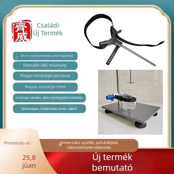 Laboratóriumi beaker-tartó: rögzített, keveréshez/agitáláshoz, univerzális csipesz és kötéltartozék