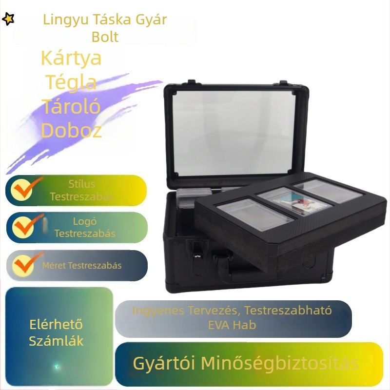 PSA/BGS kártyatartó doboz alumíniumötvözet kerettel, ABS textil + MDF, három rekesz két szinten, hordozó fogantyú, 3,5 kg, Ling yu