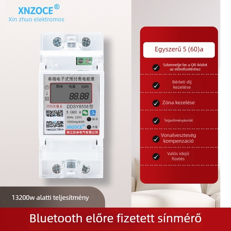 Xinzhuo intelligens előre fizetett villanyóra QR-kód olvasással, 4G távoli leolvasással, Bluetooth, egyfázisú, bérleményekhez