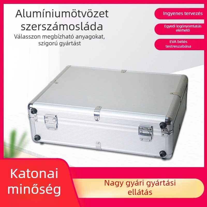 Ipari repülőgépészeti alumínium ötvözetű szerszámtároló doboz, hordozható hardver-tároló doboz, ütésálló multifunkcionális alumínium doboz