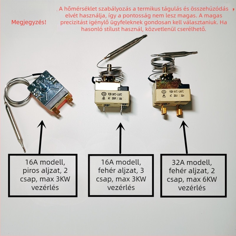 Gombos termosztát hőmérséklet-vezérlő elektromos sütőhöz és fritőzhöz, mechanikus hőmérséklet-szabályzó, 220V fix telepítés
