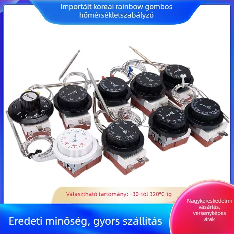 Rainbow kazánhőmérséklet-szabályozó TS320R/TS120SR, folyadékexpanziós termosztát, lapos fejű gomb, panelre szerelhető, 250 V