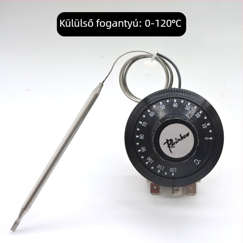 Rainbow kazánhőmérséklet-szabályozó TS320R/TS120SR, folyadékexpanziós termosztát, lapos fejű gomb, panelre szerelhető, 250 V
