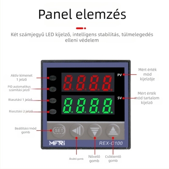 REX-C100 Hőmérséklet-szabályozó, modell C100FK02-MV*AN AB, intelligens PID, 220V, Digitális kijelző