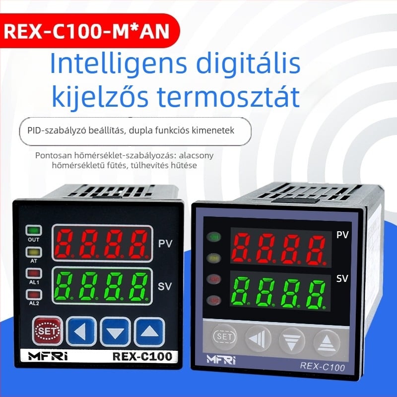 REX-C100 Hőmérséklet-szabályozó, modell C100FK02-MV*AN AB, intelligens PID, 220V, Digitális kijelző