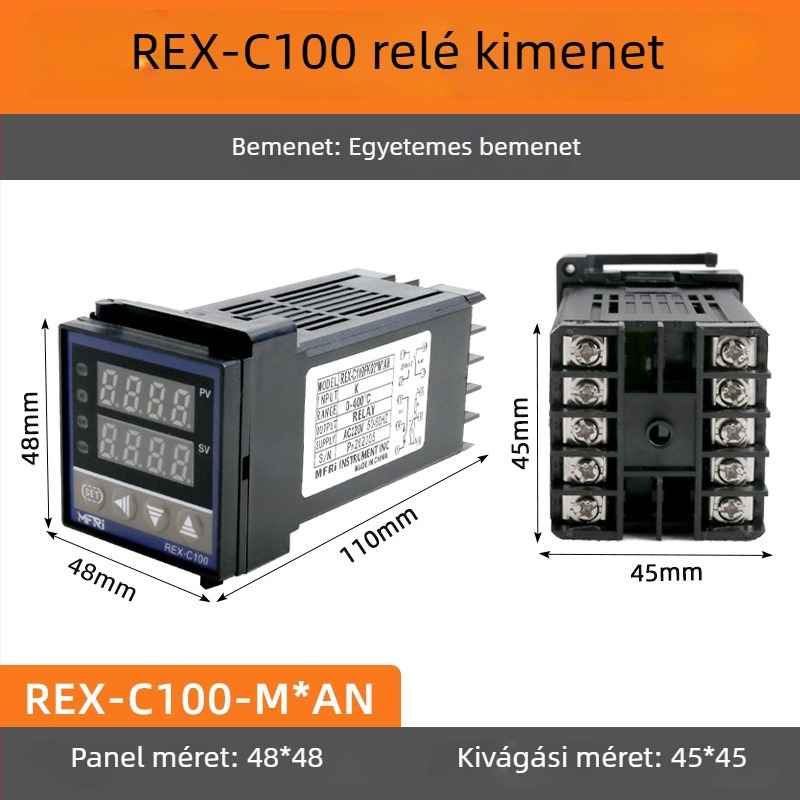 REX-C100 Hőmérséklet-szabályozó, modell C100FK02-MV*AN AB, intelligens PID, 220V, Digitális kijelző