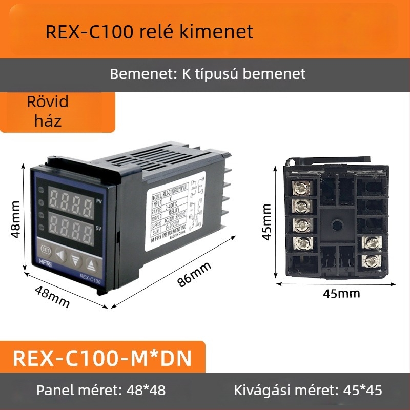 REX-C100 Hőmérséklet-szabályozó, modell C100FK02-MV*AN AB, intelligens PID, 220V, Digitális kijelző