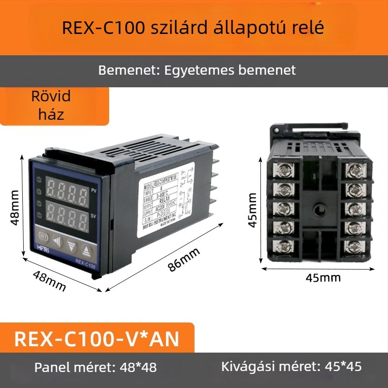 REX-C100 Hőmérséklet-szabályozó, modell C100FK02-MV*AN AB, intelligens PID, 220V, Digitális kijelző