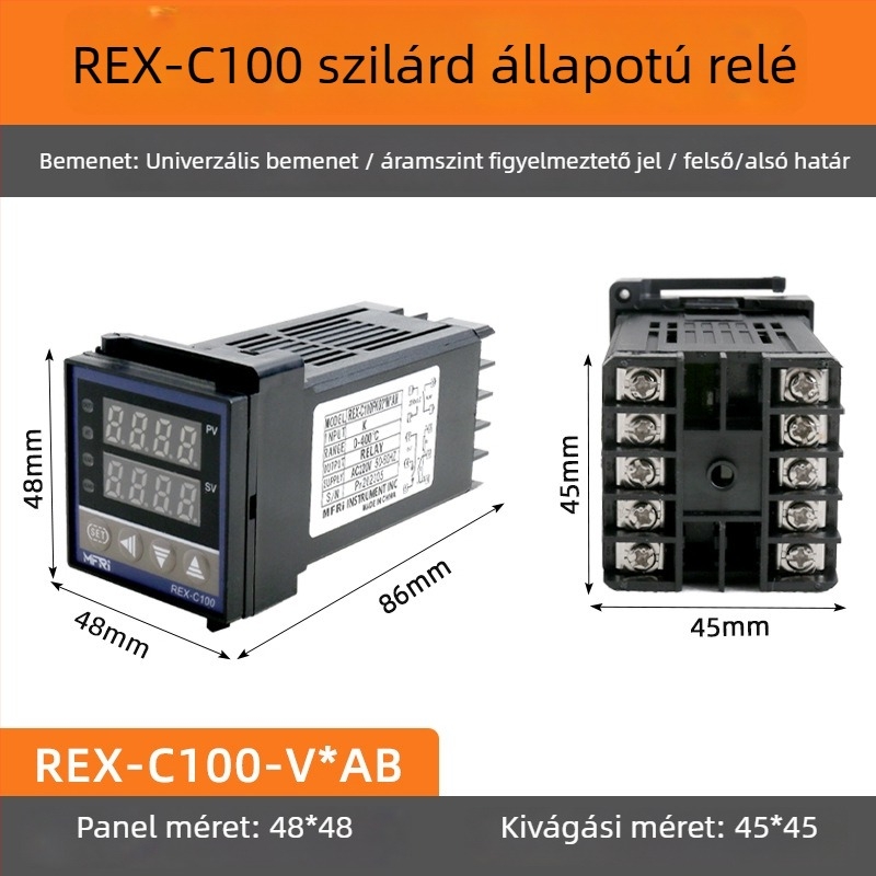 REX-C100 Hőmérséklet-szabályozó, modell C100FK02-MV*AN AB, intelligens PID, 220V, Digitális kijelző