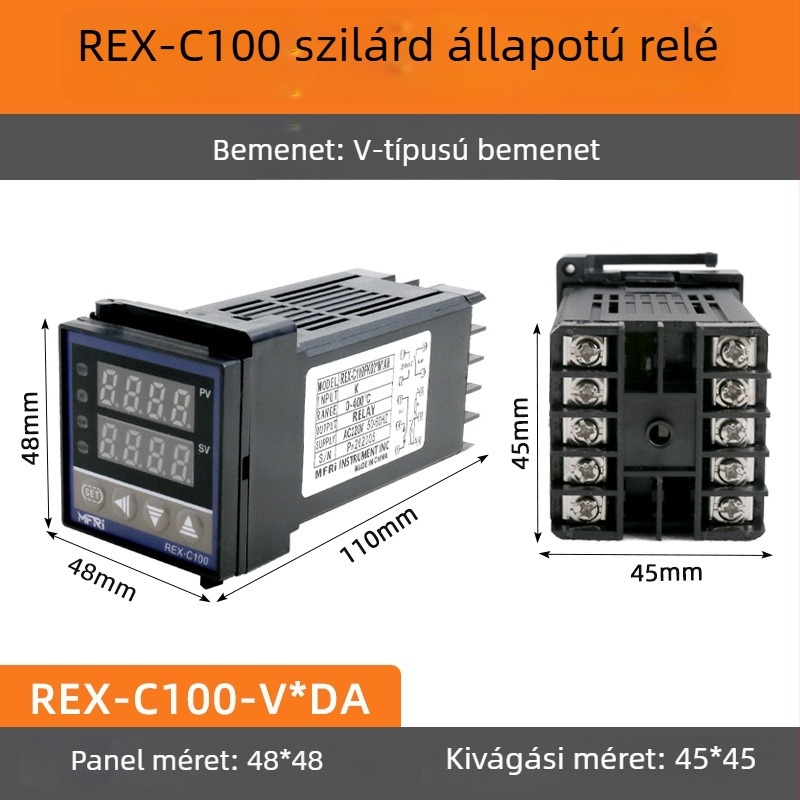 REX-C100 Hőmérséklet-szabályozó, modell C100FK02-MV*AN AB, intelligens PID, 220V, Digitális kijelző