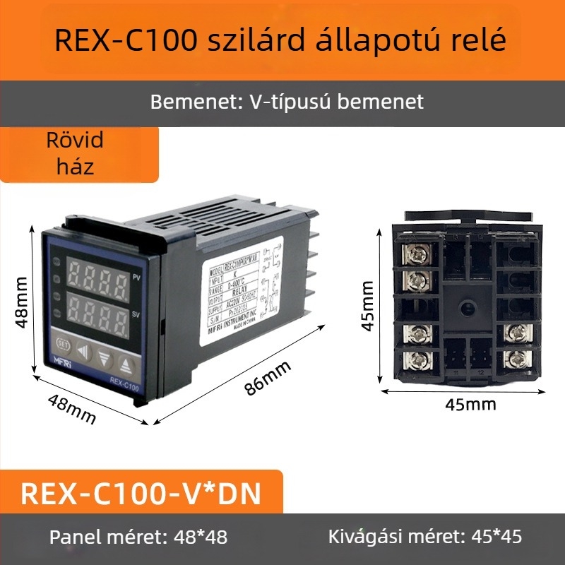 REX-C100 Hőmérséklet-szabályozó, modell C100FK02-MV*AN AB, intelligens PID, 220V, Digitális kijelző