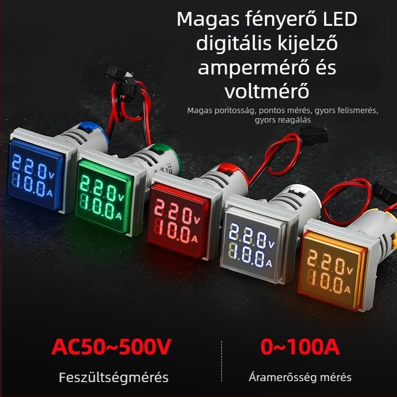 AD16-22VAMS kettős kijelzős feszültség- és árammérő, digitális cső kijelző, tartomány 50-500V, nagy pontosságú mérés, szerelési lyuk 22 mm
