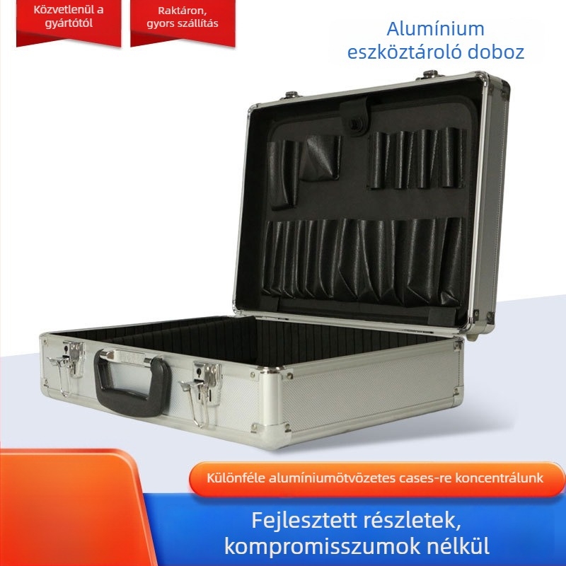 Szerszámtartó - alumínium ötvözet keret, ABS film felület, belső EVA, Pearl Cotton és habos töltés; külső méretek 456×325×144 mm; teherbírás 5 kg
