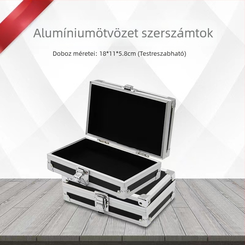 Fekete alumíniumötvözetes szerszámtároló, hordozható, többfunkciós, kültéri utazásokhoz