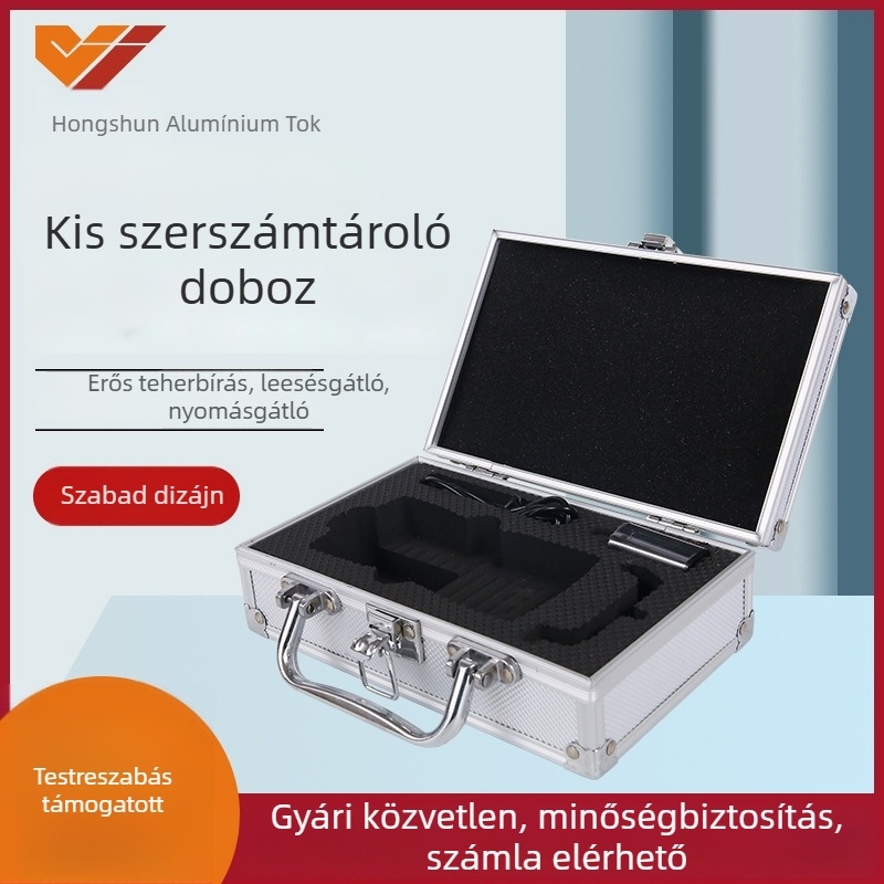 Hordozható alumíniumötvözetű tároló – mini szerszámosláda iskolai kellékekhez