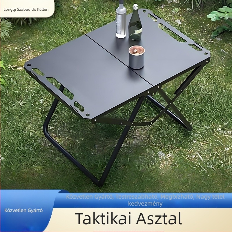 Szabadban használható összecsukható kempingasztal, taktikai hordozható piknikasztal, magas széntartalmú acél, testre szabható