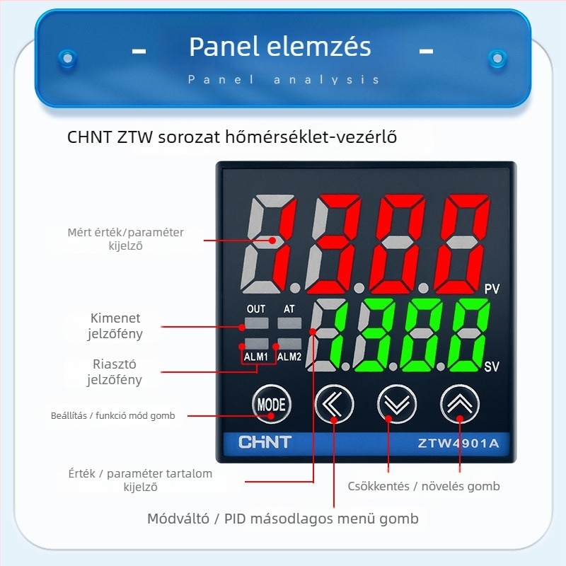 Chint ZTW intelligens hőmérséklet-szabályozó PID-vel, többfunkciós digitális kijelző, automatikus hőmérséklet-szabályozás, magas pontosság