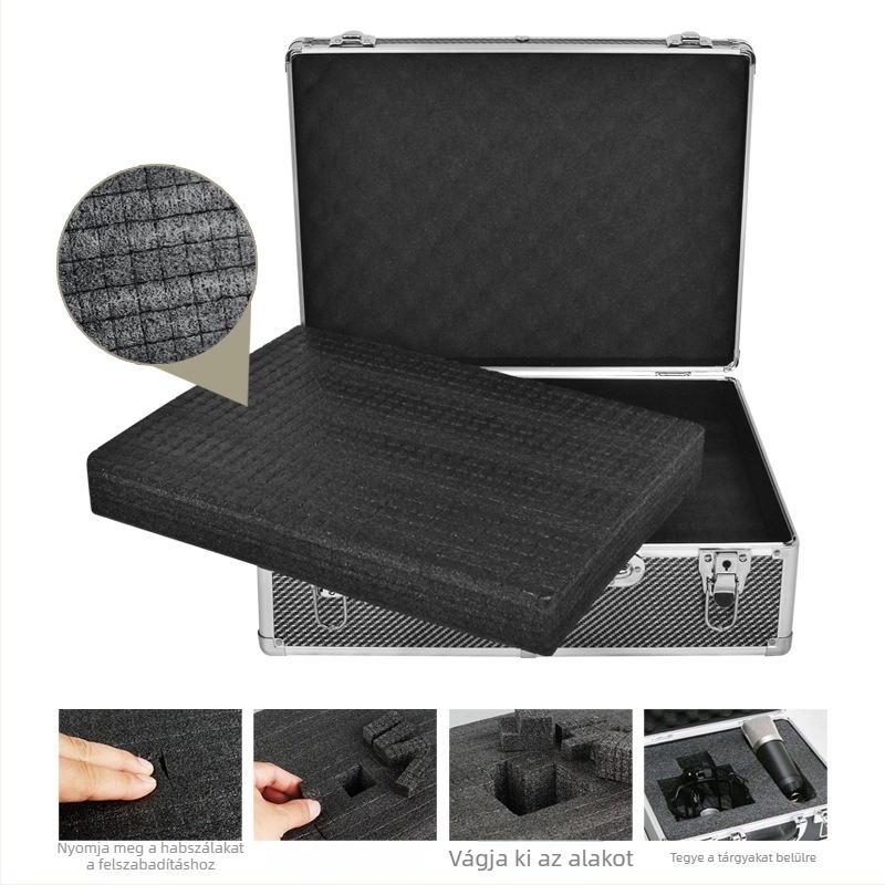 Alumíniumötvözetes szerszámtároló MDF lappal és flanel béléssel, eszközminták kiállítására; 10 kg teherbírás; Junjie Aluminum Box; származás Jiangmen, Guangdong