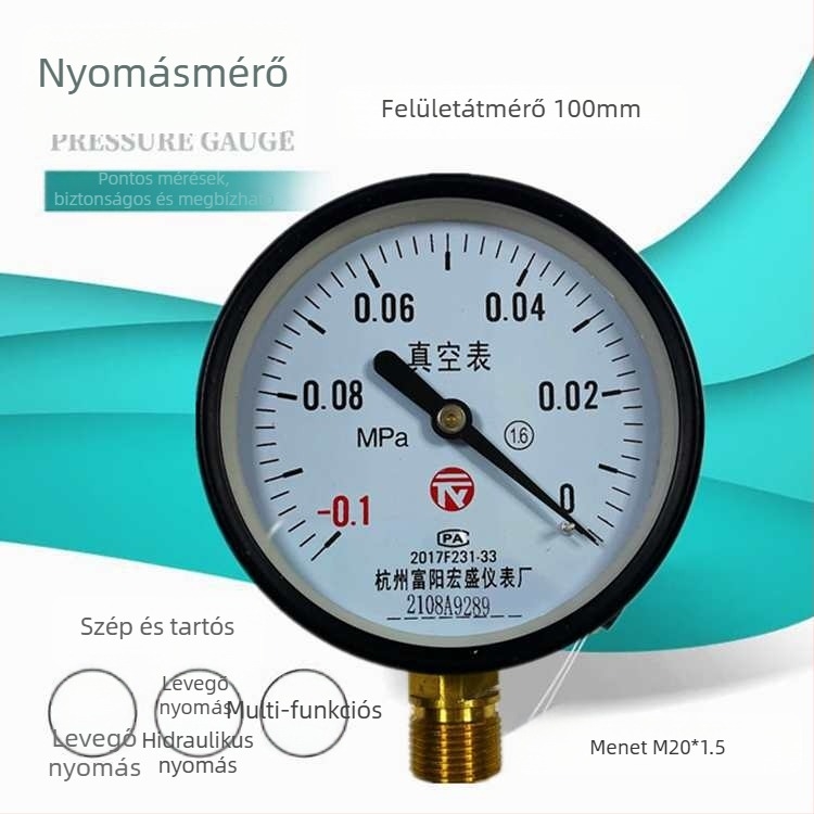 Diafragmatikus nyomásmérő vákuumhoz és pozitív/negatív nyomáshoz, modell YZ100*-0.1-0.15 MPa