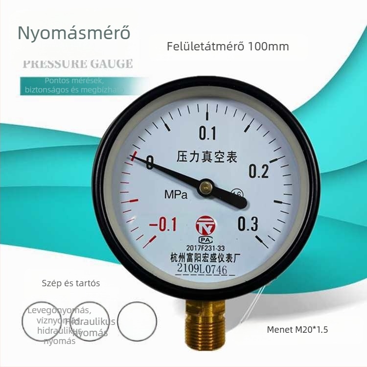 Diafragmatikus nyomásmérő vákuumhoz és pozitív/negatív nyomáshoz, modell YZ100*-0.1-0.15 MPa