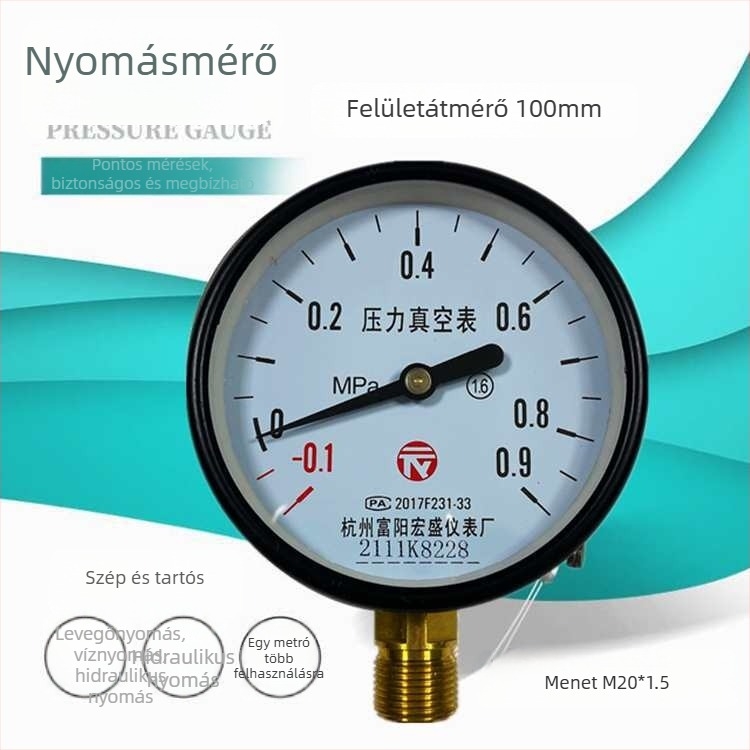 Diafragmatikus nyomásmérő vákuumhoz és pozitív/negatív nyomáshoz, modell YZ100*-0.1-0.15 MPa