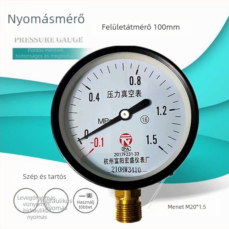 Diafragmatikus nyomásmérő vákuumhoz és pozitív/negatív nyomáshoz, modell YZ100*-0.1-0.15 MPa