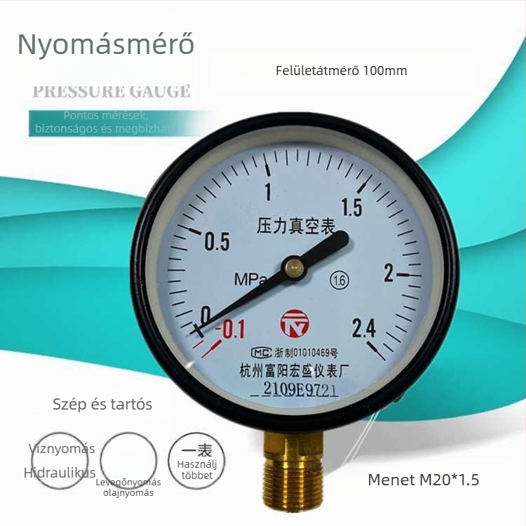 Diafragmatikus nyomásmérő vákuumhoz és pozitív/negatív nyomáshoz, modell YZ100*-0.1-0.15 MPa