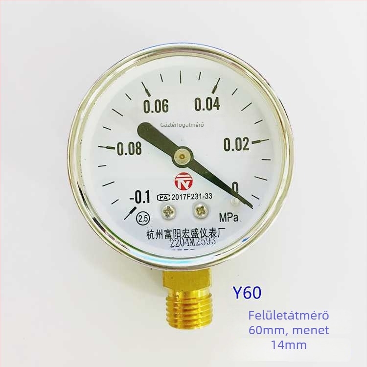 Diafragmatikus nyomásmérő vákuumhoz és pozitív/negatív nyomáshoz, modell YZ100*-0.1-0.15 MPa