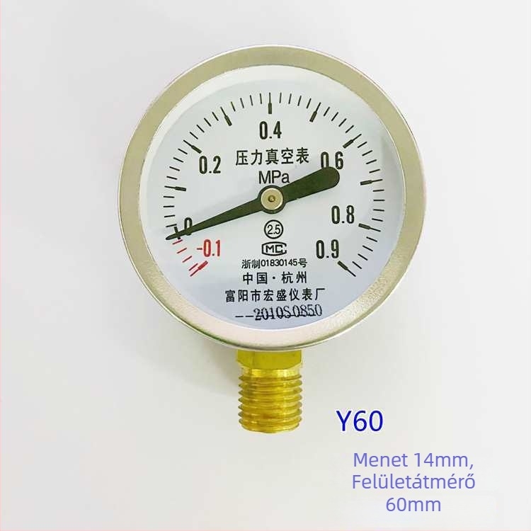 Diafragmatikus nyomásmérő vákuumhoz és pozitív/negatív nyomáshoz, modell YZ100*-0.1-0.15 MPa