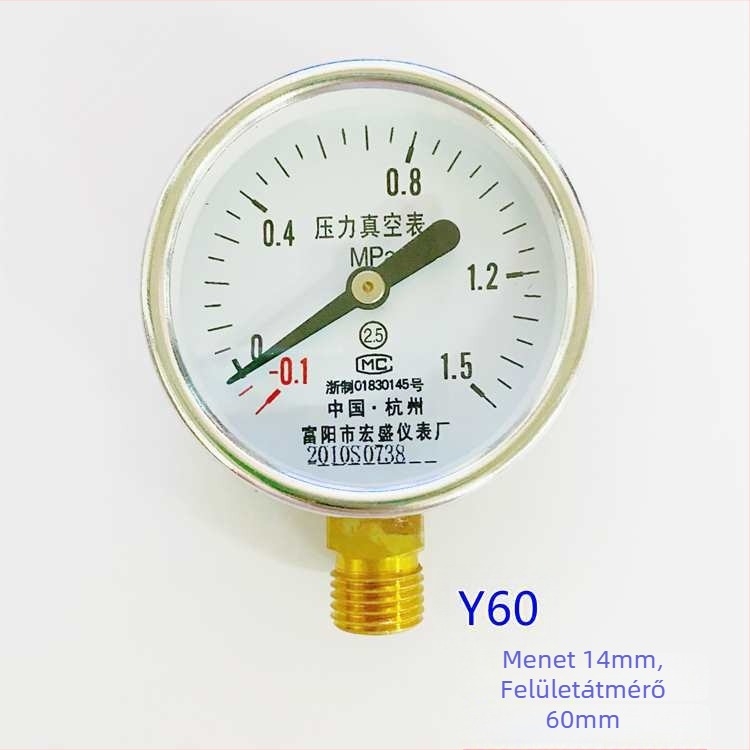 Diafragmatikus nyomásmérő vákuumhoz és pozitív/negatív nyomáshoz, modell YZ100*-0.1-0.15 MPa