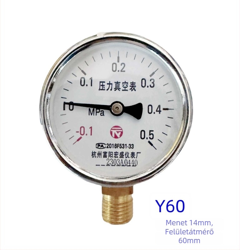 Diafragmatikus nyomásmérő vákuumhoz és pozitív/negatív nyomáshoz, modell YZ100*-0.1-0.15 MPa