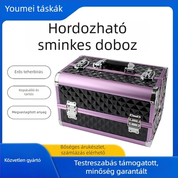 Alumínium ötvözetből készült kozmetikai és eszköztartó, többrétegű, zárható, nagy kapacitású, bővíthető