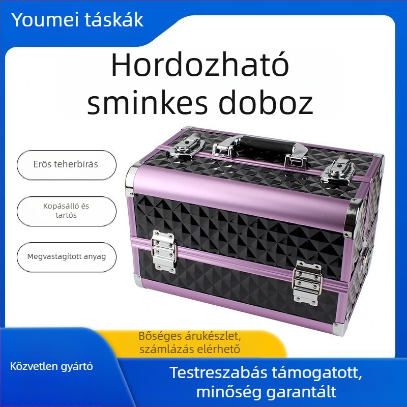 Alumínium ötvözetből készült kozmetikai és eszköztartó, többrétegű, zárható, nagy kapacitású, bővíthető