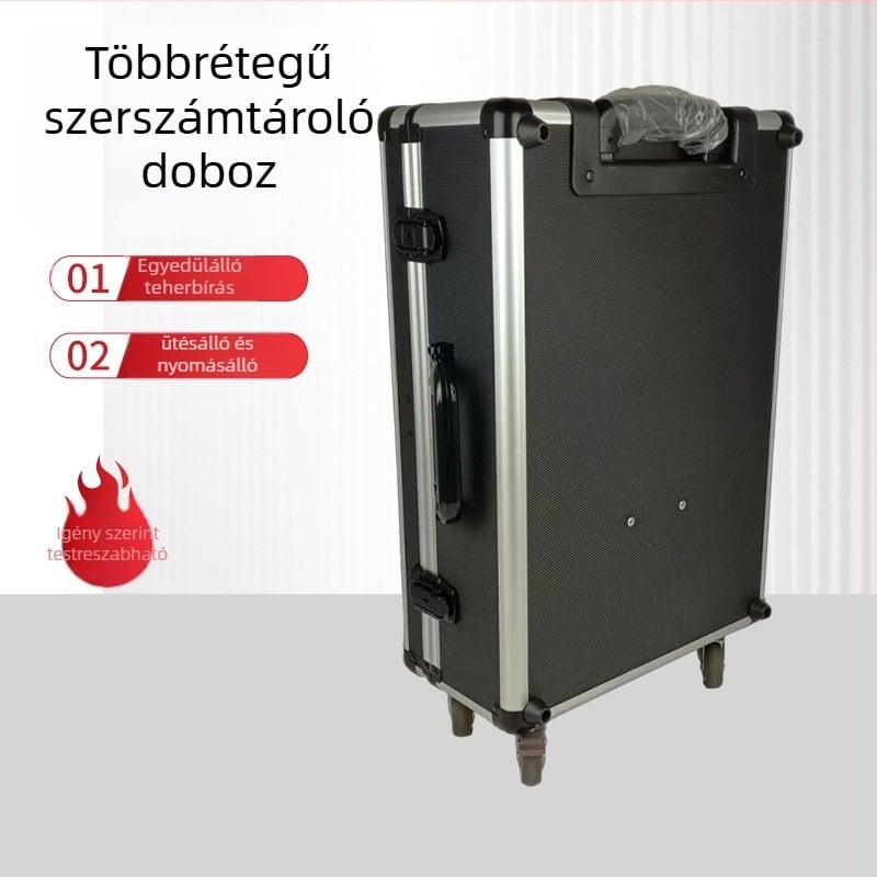 Alumínium ötvözetű gurulós szerszámtároló doboz, nagy kapacitású, többszintes kialakítás