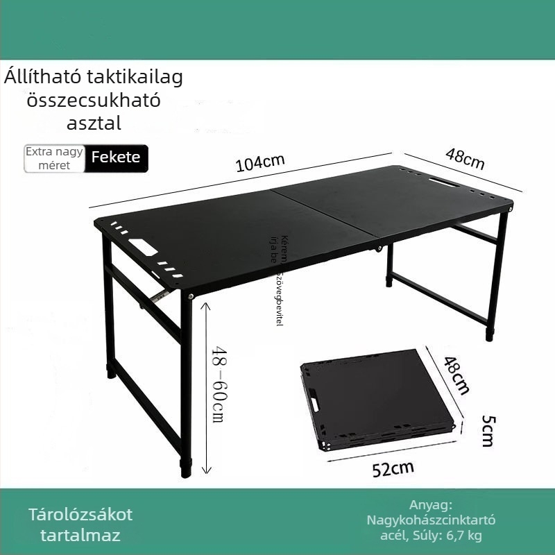 Szénacél összecsukható asztal, összecsukható kialakítás, kategória: összecsukható asztalok és székek
