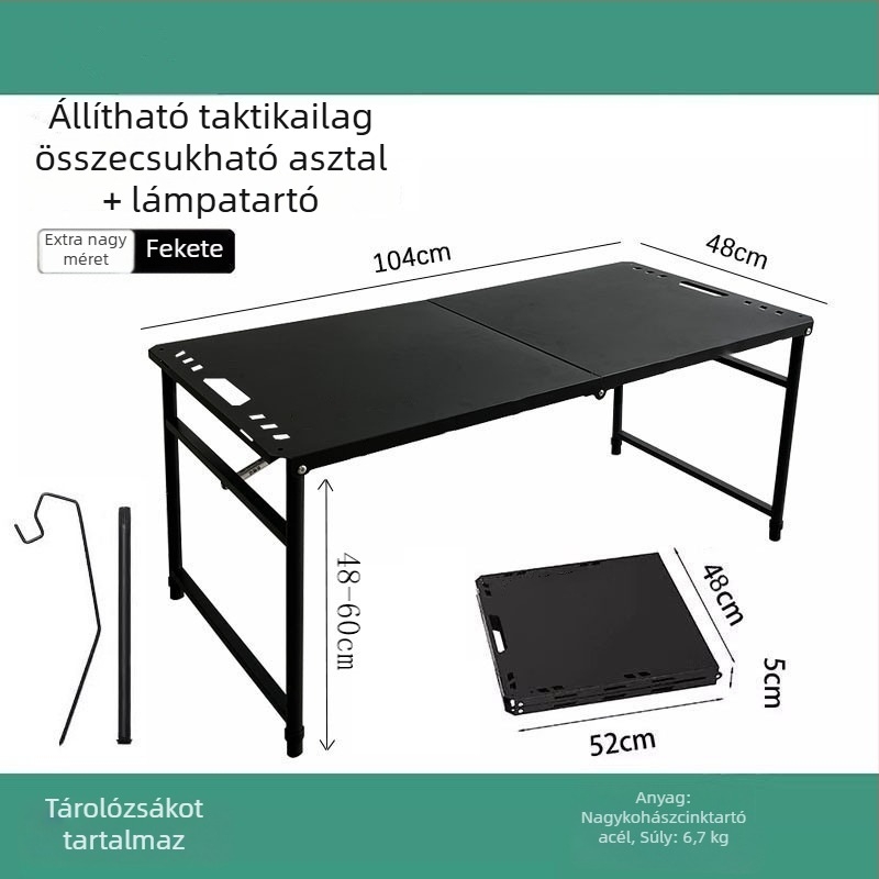 Szénacél összecsukható asztal, összecsukható kialakítás, kategória: összecsukható asztalok és székek