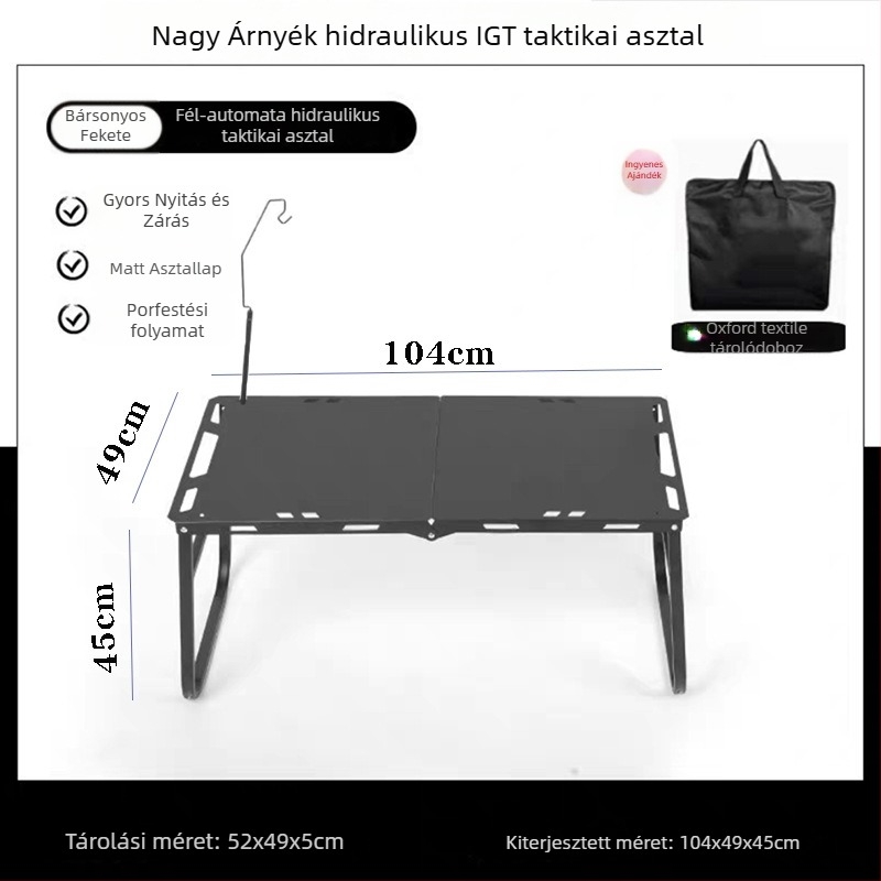 Szénacél összecsukható asztal, összecsukható kialakítás, kategória: összecsukható asztalok és székek
