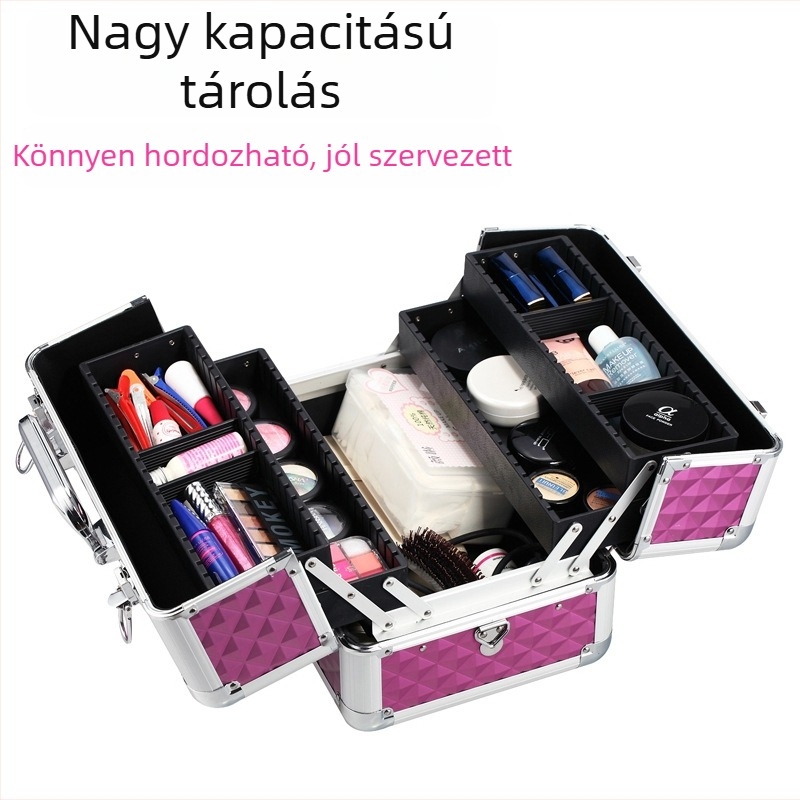 Borui alumínium ötvözetű hordozható szerszámtároló hajvágáshoz, köröm és tetováláshoz, zárható – háromréteg rendező