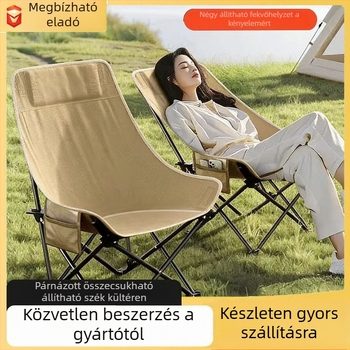 Négy pozícióban állítható összecsukható kempingszék magas háttámlával, szénacél váz, ideális kültéri vázlatkészítéshez