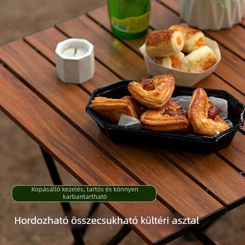 Összecsukható kempingasztal - kültéri használatra, kis négyzet alakú, hordozható szénacélból, strapabíró (Anyag: szénacél; Összecsukható: Igen; Stílus: Kis négyzet)