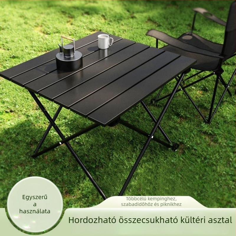 Összecsukható kempingasztal - kültéri használatra, kis négyzet alakú, hordozható szénacélból, strapabíró (Anyag: szénacél; Összecsukható: Igen; Stílus: Kis négyzet)