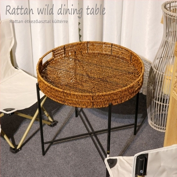 Kültéri összecsukható asztal imitációs rattanból, hordozható, testreszabható, piknikhez, teázáshoz, kerthez és kempingezéshez