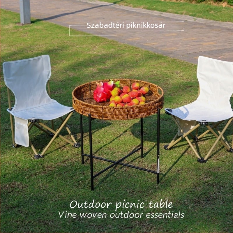 Kültéri összecsukható asztal imitációs rattanból, hordozható, testreszabható, piknikhez, teázáshoz, kerthez és kempingezéshez