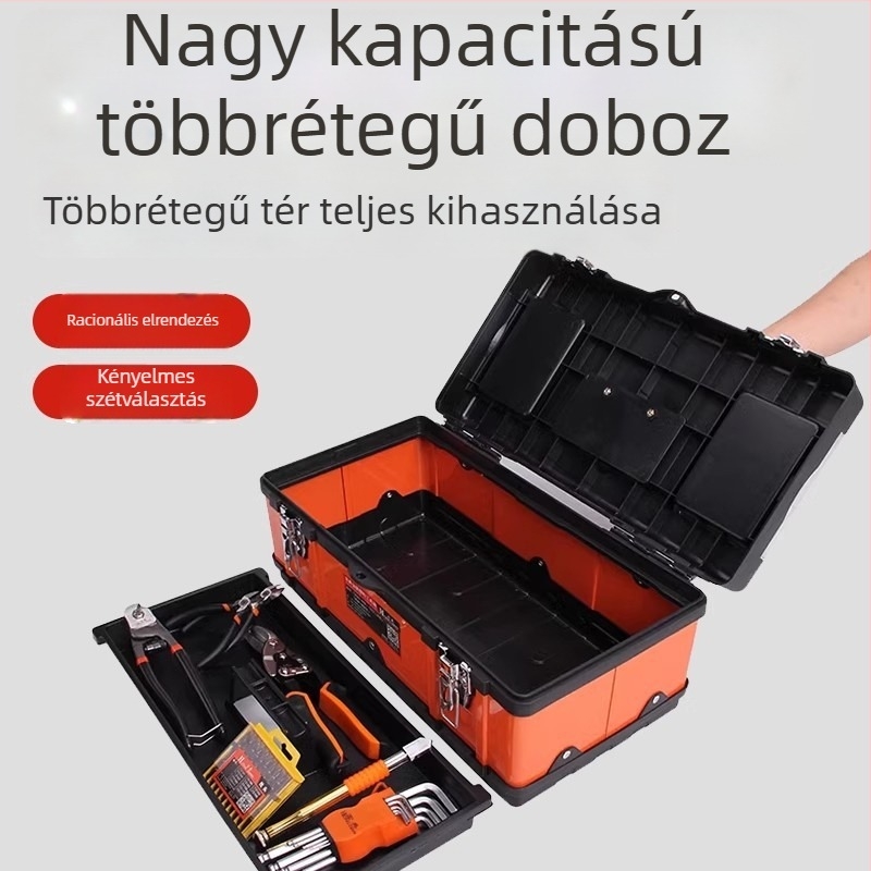 Műanyag otthoni szerszámos doboz — nedvességálló, hordozható szerszám- és alkatrésztároló, multifunkcionális, kihúzható fogantyúval