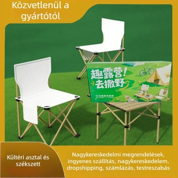 Kültéri összecsukható asztal és székek készlet – szénacél, hordozható, összecsukható modell, Zhejiang eredetű, egy asztal és két szék